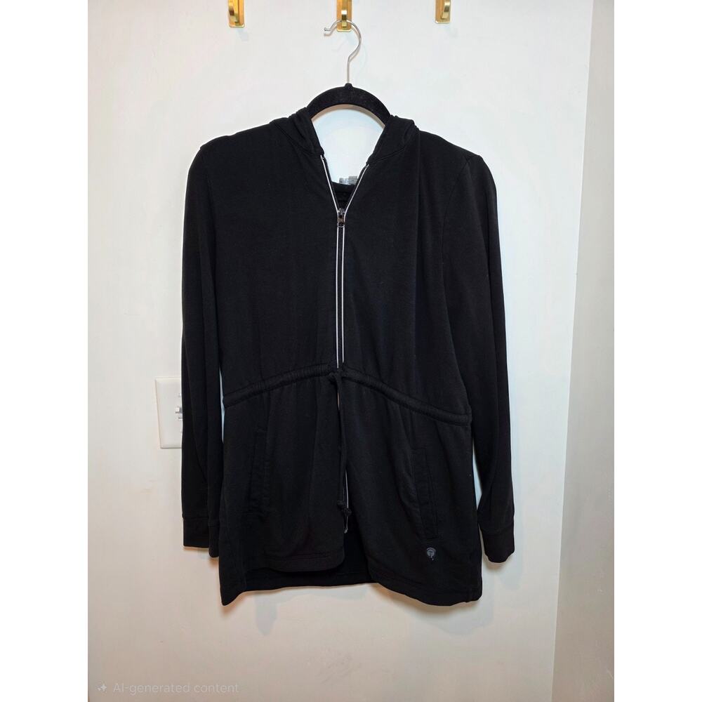 T by Talbots Jacket Lp Hoodie Black Sweatshirt Zip Cinched Waist Pockets Modal